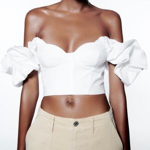 Zara Full Poplin White Puff Sleeve Top Size Small NWT